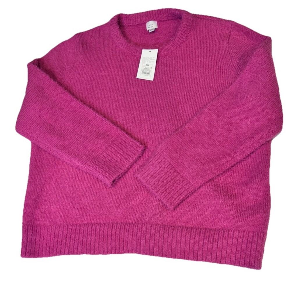 Women's Long Sleeve Fuzzy Pullover Sweater - A New Day Pink Size XXL